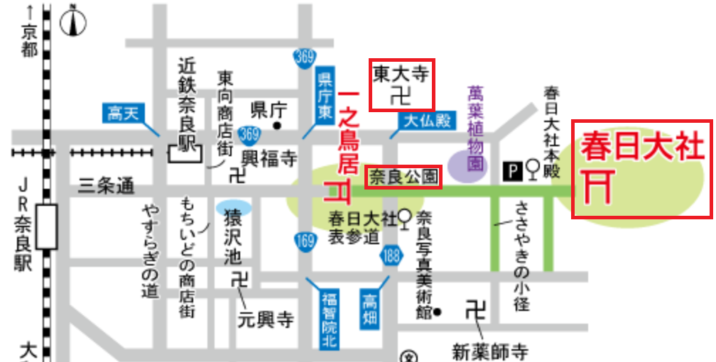 奈良駅周辺の地図です。